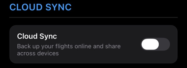 Settings Cloud Sync section with the switch off.